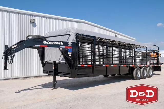2025 Gooseneck 32 Ft Steel Stock Trailer W/Canvas Top 