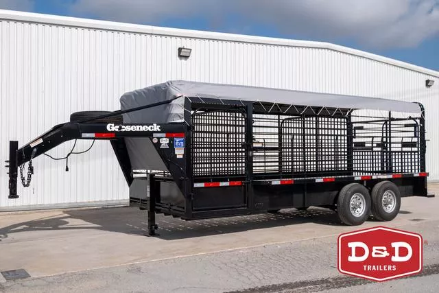 2025 Gooseneck 20 Ft Steel Canvas Top Stock Trailer 