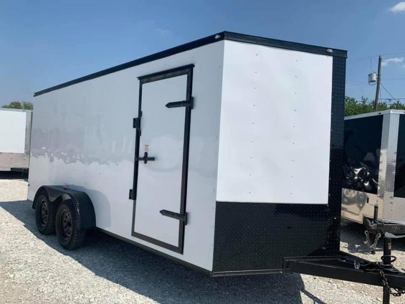 ENCLOSED TRAILER 7x16 2 v nose 7' interior WHITE BLACKOUT Enclosed Cargo Trailer ENCLOSED TRAILER 7x16 2 v nose 7' interior WHITE BLACKOUT Enclosed Cargo Trailer