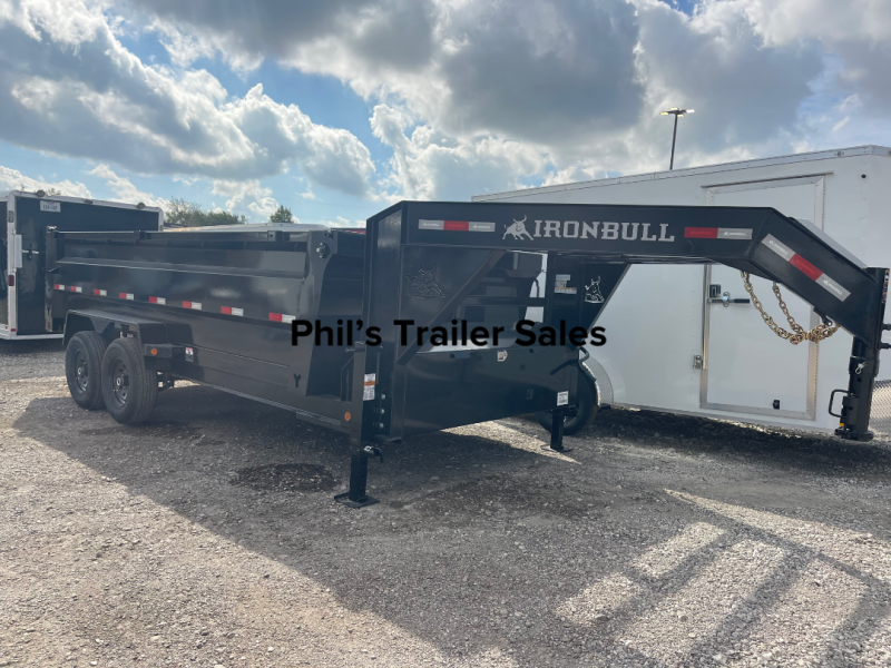 Iron Bull 83x16 3 FT SIDES TELESCOPIC   GOOSENECK  DUMP TRAILER POWDER COATED WITH TARP AND RAMP 