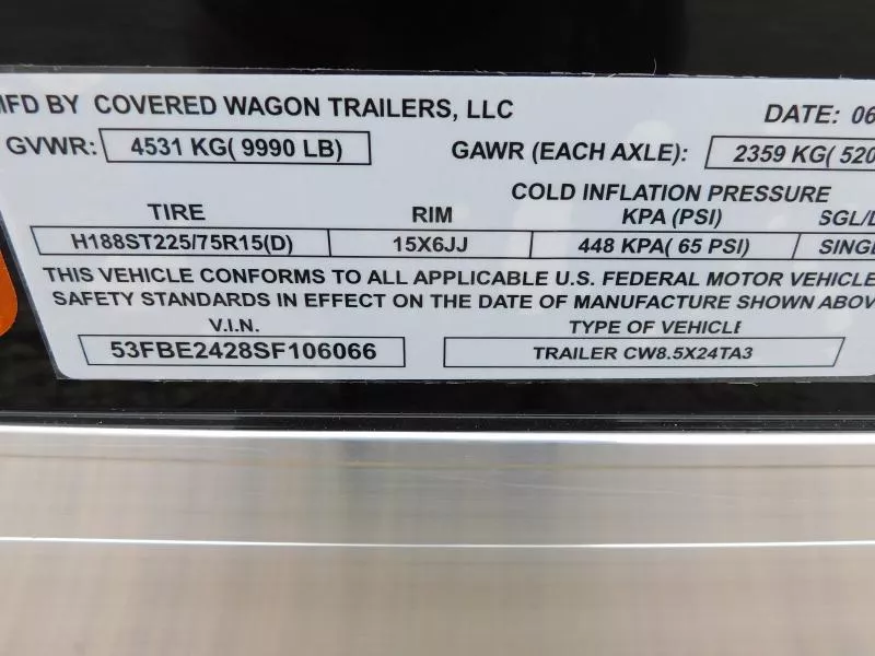 2025 Covered Wagon Trailers 8.5x24 Vnose Race/Auto Trailer with 5200lb Axles 7'  Cargo / Enclosed Trailer