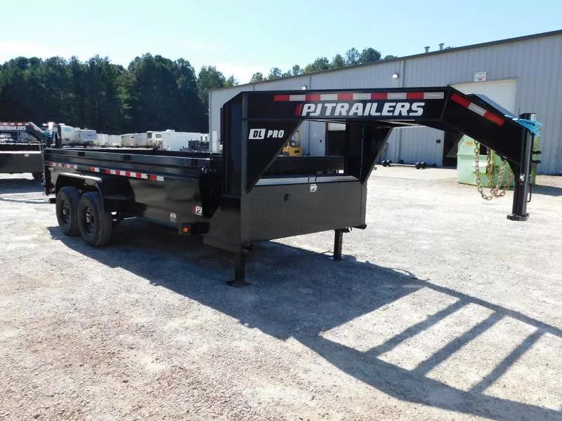 2026 PJ Trailers DL 16 x 83 Low Pro Gooseneck with Tarp Ramps Spare Dump Trailer