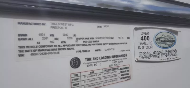 used Horse Trailers Trails West  for sale, in Auburn, CA Thumbnail 21