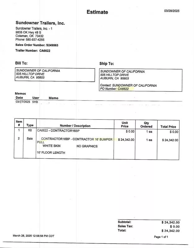 new Cargo (Enclosed) Trailers Sundowner Trailers  for sale, in Auburn, CA Thumbnail 5