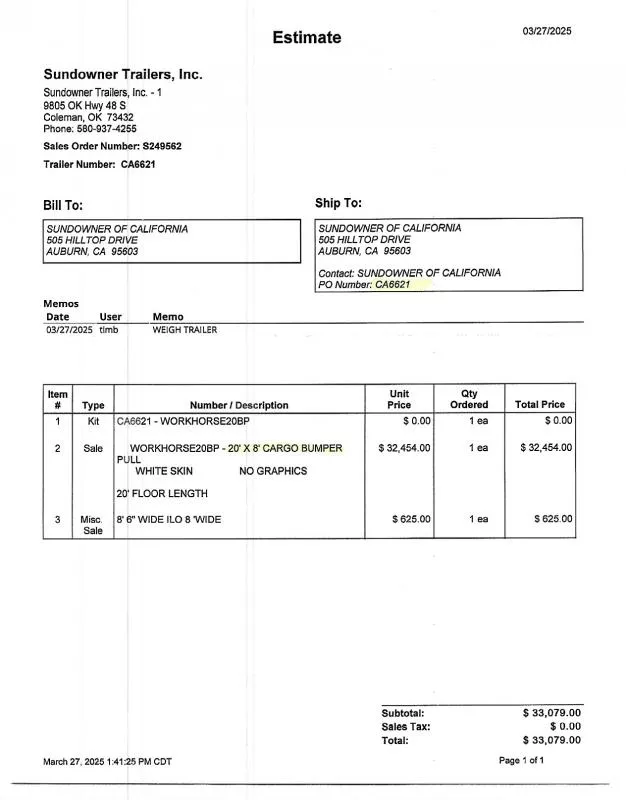 new Cargo (Enclosed) Trailers Sundowner Trailers  for sale, in Auburn, CA Thumbnail 2