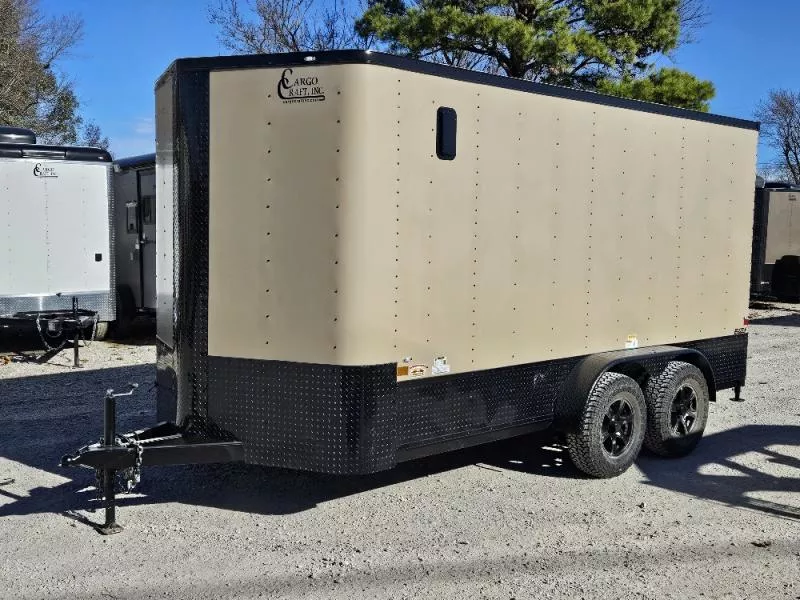 2026 7X16 SIERRA TAN TANDEM AXLE ELITE V-NOSE (70409) W/ RAMP DOOR