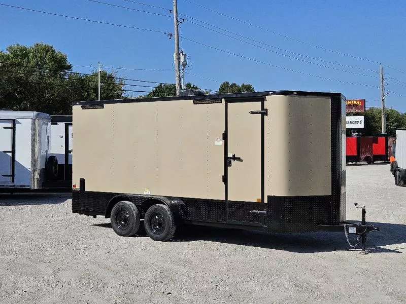 Cargo Craft EV-7182 7'X18' (70116) Enclosed Cargo V Nose Trailer Sierra Matte Tan with Black Out Spring Assist Ramp Door