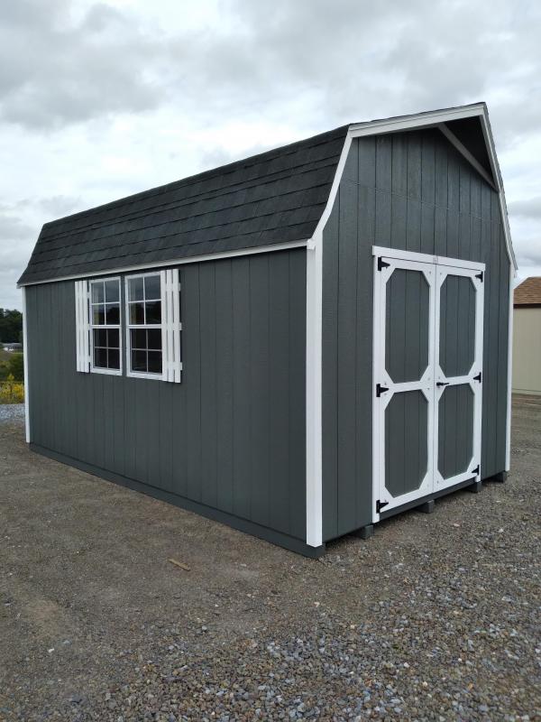 10x16 Super Barn / Grizzle Gray / White Trim / Black Shingles / 6' Loft 10x16 Super Barn / Grizzle Gray / White Trim / Black Shingles / 6' Loft