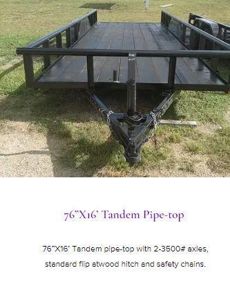 2019 CenTex 76" x 16' Pipe-Top Utility Trailer 2019 CenTex 76" x 16' Pipe-Top Utility Trailer