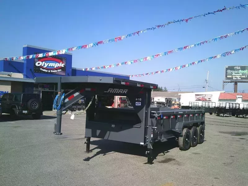 2026 Lamar 7x16 21K Gooseneck Dump Tarp Kit Ramps Spreader Gate 6" Cylinder 7 Gauge Floor