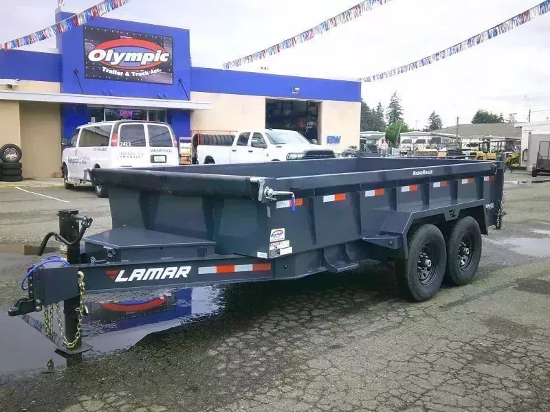 2026 Lamar 7x14 14K Dump Tarp Kit Ramps Spreader Gate 6" Cylinder 7 Ga Floor 12" O.C. 3 Way Pump