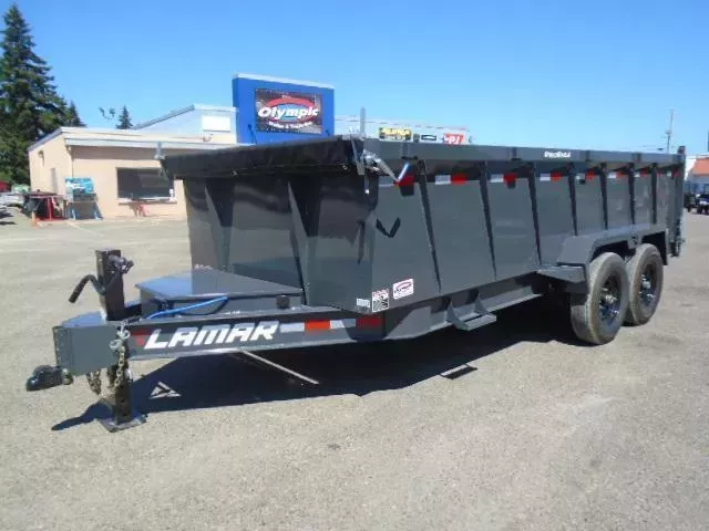 2026 Lamar 7x16 14K / 36" Sides / 6" Cylinder / Support Stands / 3 Way Pump / 7 Gauge Floor Dump Trailer