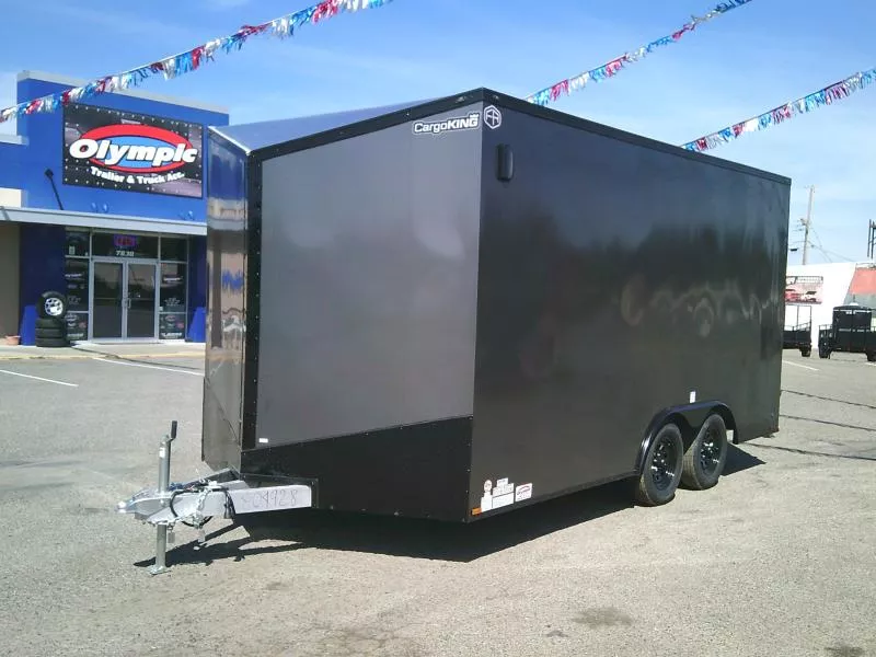 2026 Cargo Mate E-Series Aluminum 8.5X16 7K With 6" Extra Height / D-Rings / Pure Black Pkg / Reinforced Ramp Door