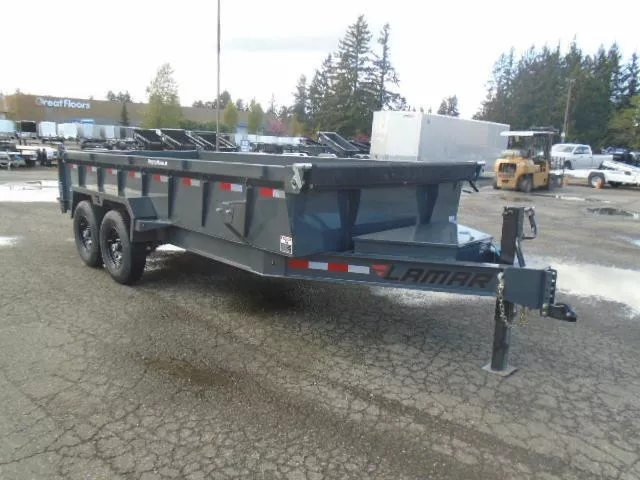 2026 Lamar 7x16 14K Dump Tarp Kit Ramps Spreader Gate 7 Ga Floor 12" O.C. 3 Way Pump