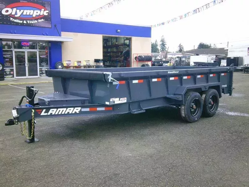 2026 Lamar 7x16 16K / 24" Sides / 3 Way Pump / 7 Gauge Floor Dump Trailer