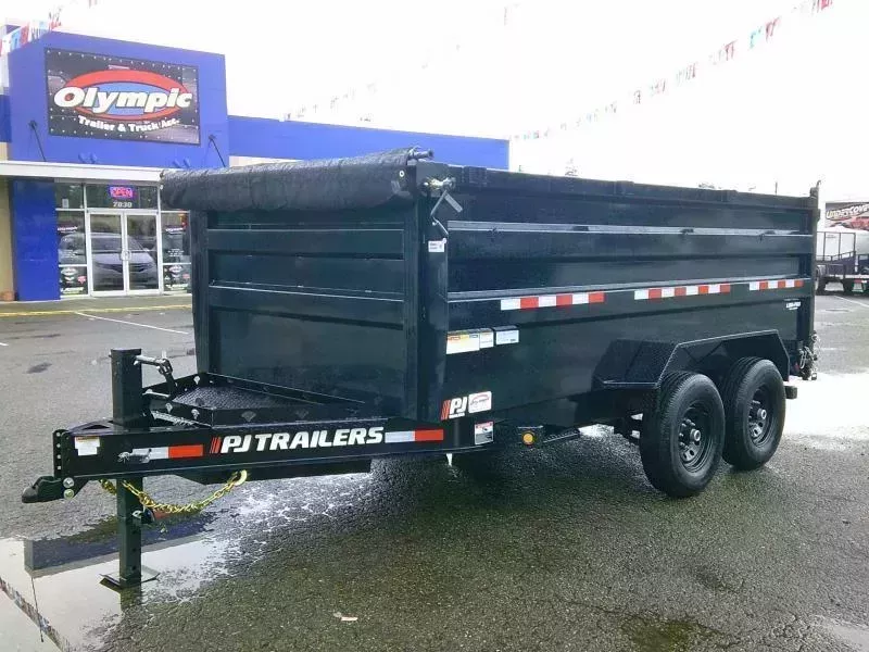 2026 PJ 7x14 14K Dump w/ Support Stands / Divided Toolbox / 3 Way Pump / 7 Gauge Floor