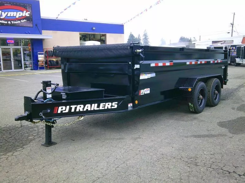 2026 PJ 7x16 20K Heavy Duty Low-Pro Dump Trailer With Spare Tire & Mount