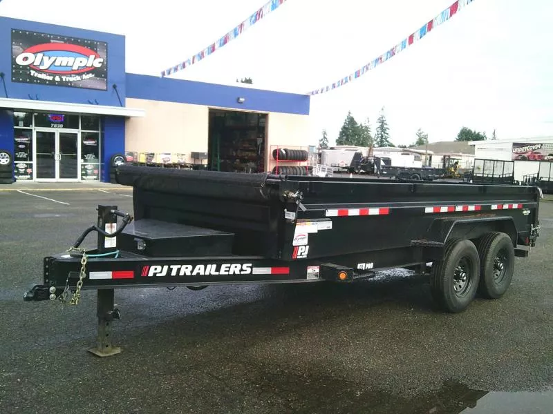 USED 2024 PJ 7x16 14K Dump Tarp Kit Ramps Spreader Gate Fullsize Divided Toolbox