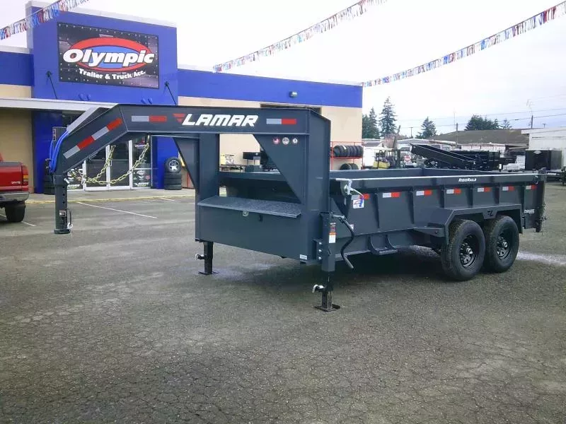 2026 Lamar 7x14 14K / Gooseneck / 3 Way Pump / 7 Gauge Floor Dump Trailer