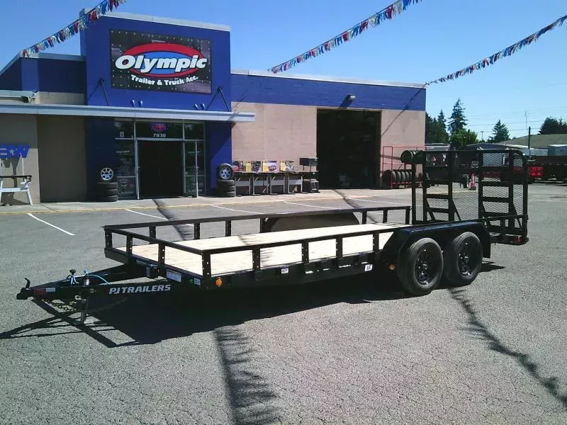 2026 PJ 7X18 7K Utility Trailer w/ HD Fold Up Gate / Dovetail / Steel Fenders