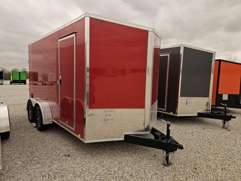 2025 BRIGHT RED Cargo Express XL SE 7' x 14' 7K Ramp Door Sloped V