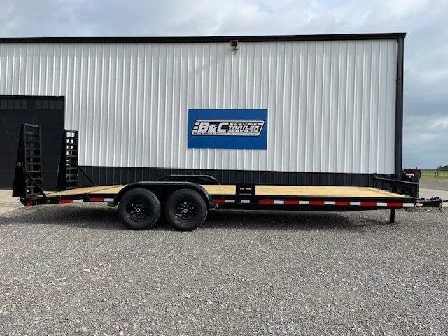 LONGHORN 83X24 BUMPER PULL EQUIP HAULER 5' FOLD UP DOZER RAMPS, (2)7,000lb TANDEM AXLES, G