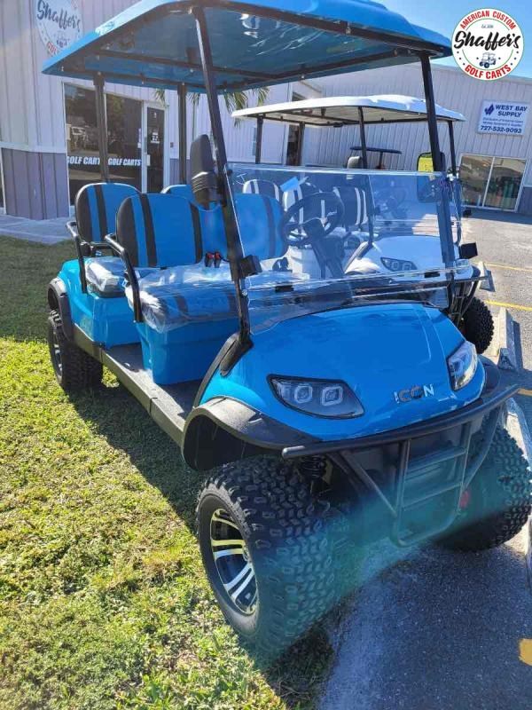 2021 Caribbean Blue ICON i40FL 4 Passenger Forward Facing Lifted Golf Cart 2021 Caribbean Blue ICON i40FL 4 Passenger Forward Facing Lifted Golf Cart