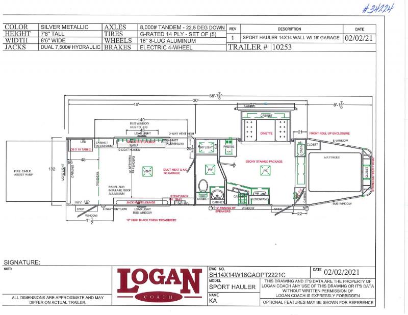 2021 LOGAN COACH 8.5'X38' GOOSENECK LIVING QUARTERS TOY HAULER WITH 16' GARAGE 2021 LOGAN COACH 8.5'X38' GOOSENECK LIVING QUARTERS TOY HAULER WITH 16' GARAGE