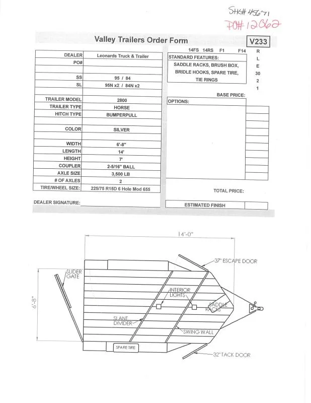 2026 Valley Trailers 2800 Horse Trailer