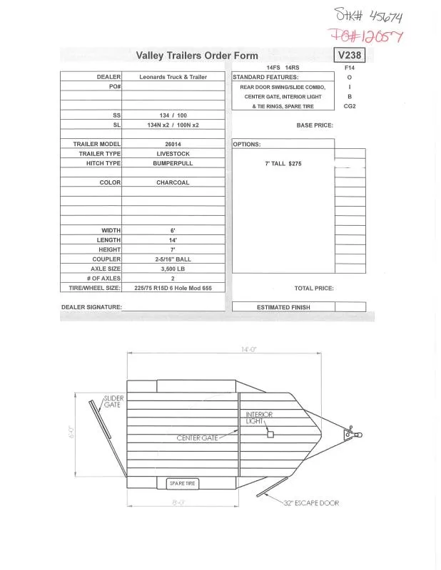 2026 Valley Trailers 26014 Stock / Stock Combo Trailer