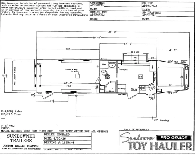 2027 Sundowner Trailers 2286 SGM PUSH OUT Toy Hauler