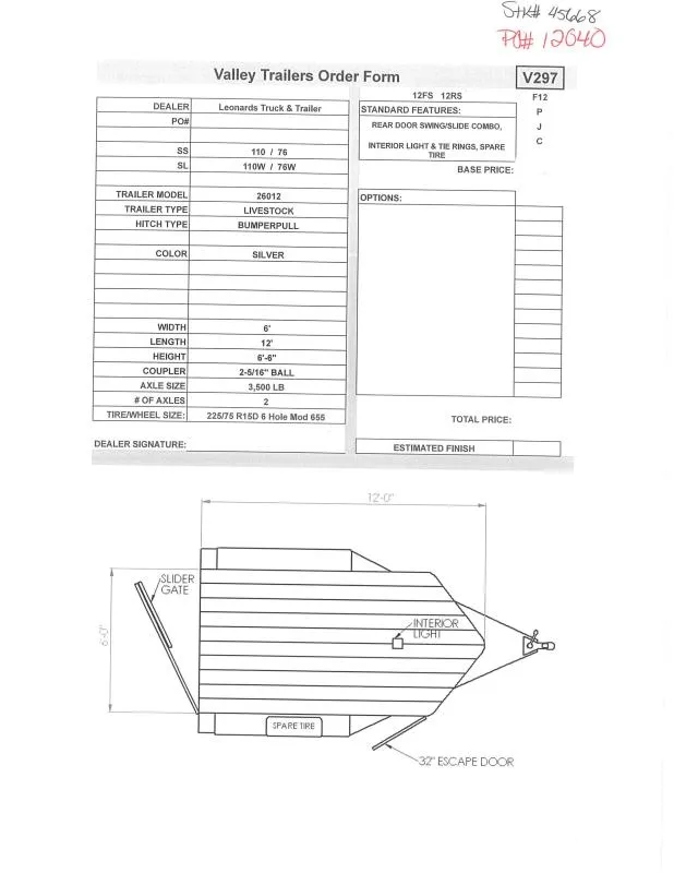 2026 Valley Trailers 26012 Stock / Stock Combo Trailer