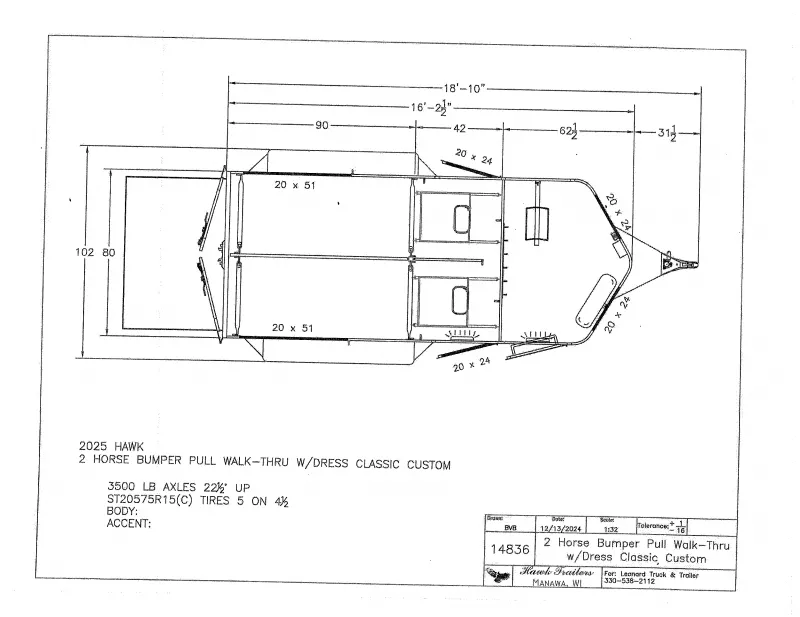 2024 Hawk Trailers 132C Horse Trailer