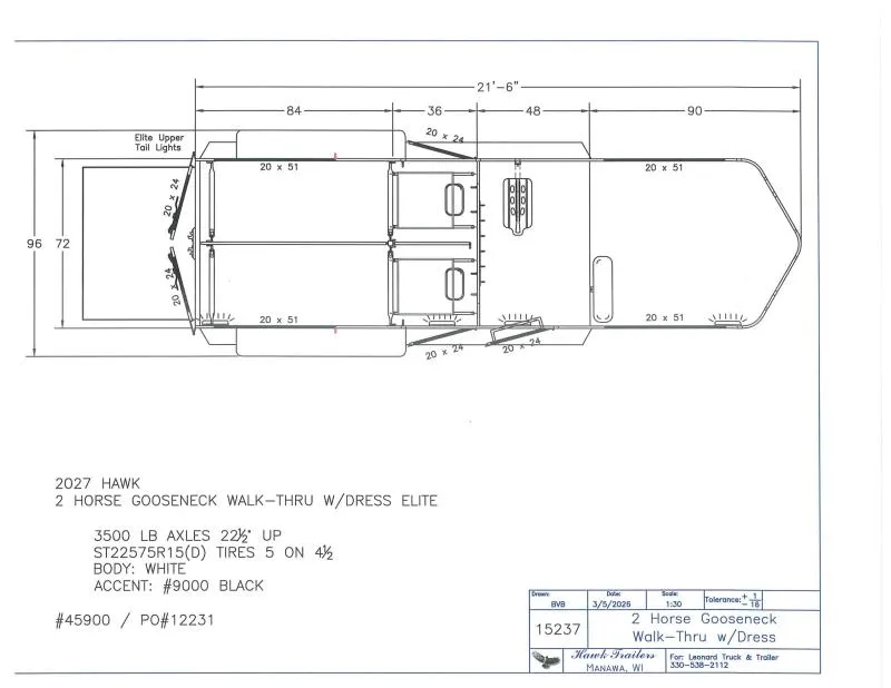 2026 Hawk Trailers 110E Horse Trailer