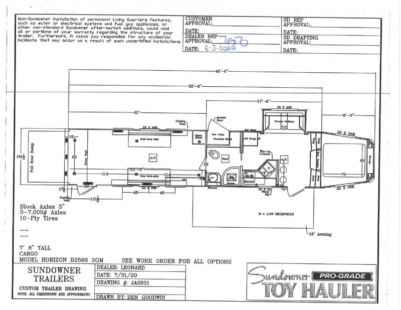 2021 SUNDOWNER 8.5' X 46.5' GOOSENECK LIVING QUARTERS TOY HAULER WITH 21' GARAGE 2021 SUNDOWNER 8.5' X 46.5' GOOSENECK LIVING QUARTERS TOY HAULER WITH 21' GARAGE