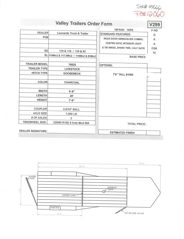 2026 Valley Trailers 76820 Stock / Stock Combo Trailer