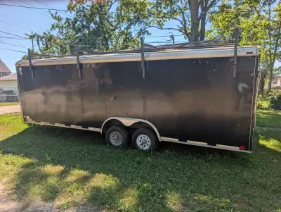 2012 Atlas 8.5x24 Enclosed Car Hauler — 10,160 GVWR, Ramp Door, Side Door, 110V, Ladder Racks