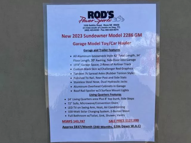 new Toy Haulers Sundowner Trailers  for sale, in Roca, NE Thumbnail 22