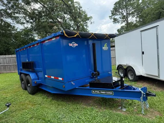 2026 STEEL PINES CARGO 7x14TA5 Blue Dump Trailer With UNDERSTORAGE Ramps