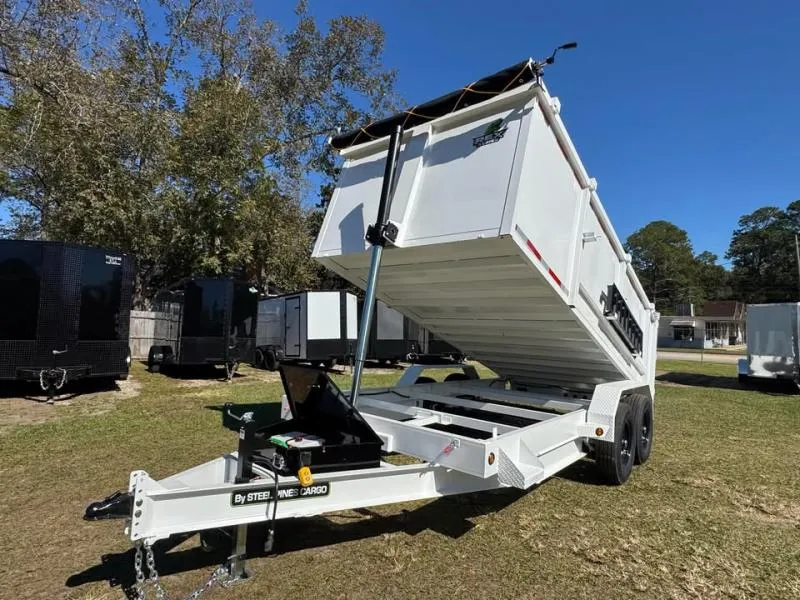2026 STEEL PINES CARGO 7X16TA5 TANGERINE WHITE DUMP TRAILER 48" WALLS