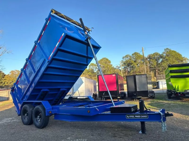 2026 STEEL PINES CARGO 7X14TA5 PEPSI BLUE DUMP TRAILER 48" WALLS