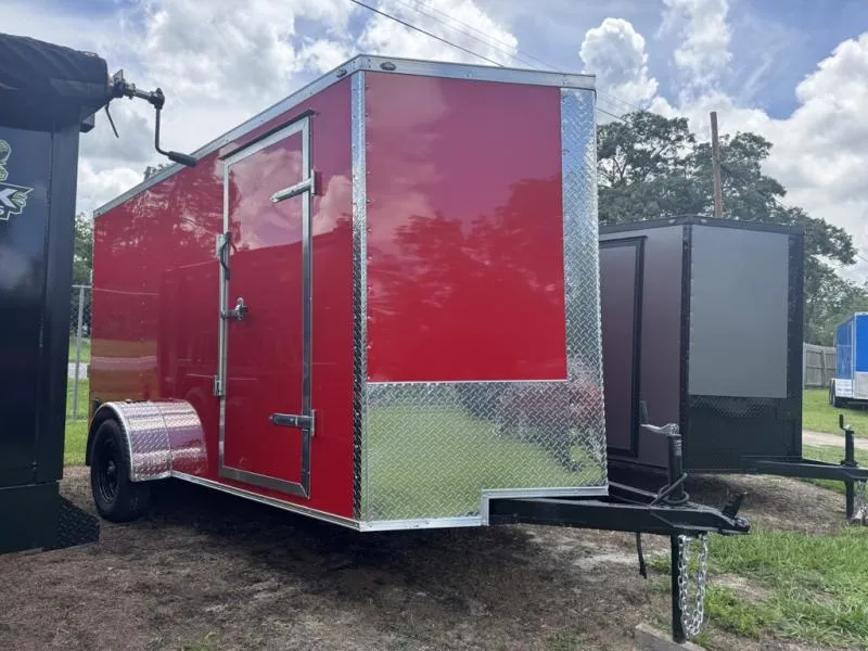2026 STEEL PINES CARGO 6x12SA Red Enclosed Cargo Trailer Polycore Series