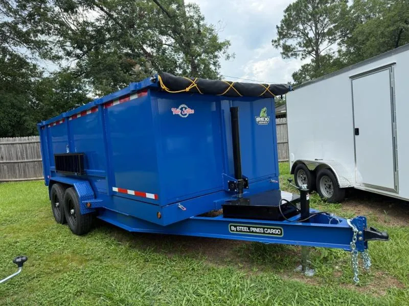2026 STEEL PINES CARGO 7x14TA5 Blue Dump Trailer With UNDERSTORAGE Ramps