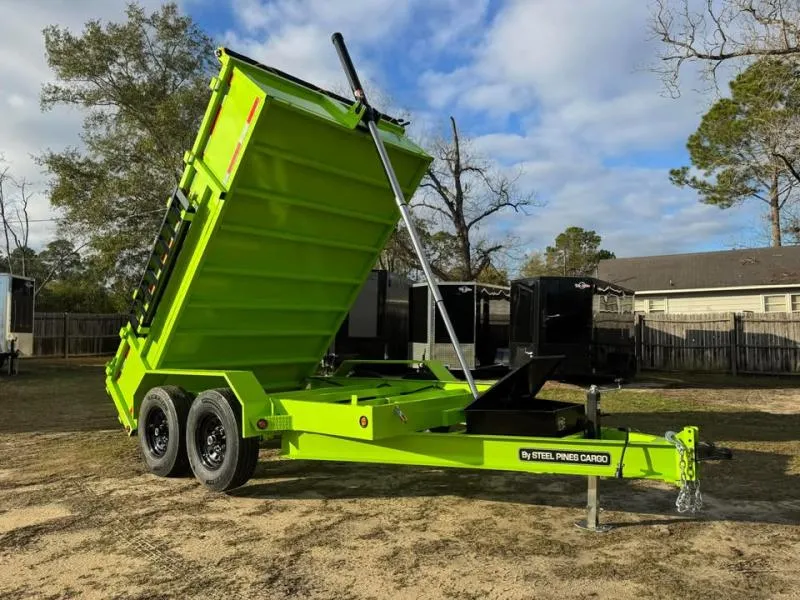 2026 STEEL PINES CARGO 7X12TA5 GREEN DUMP TRAILER 24" WALLS