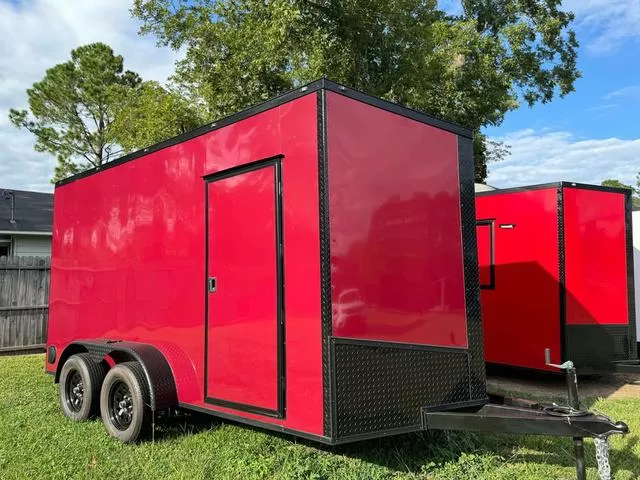 2026 STEEL PINES CARGO 7x14TA Burgundy Blackout Enclosed Trailer Polycore Trailer Series