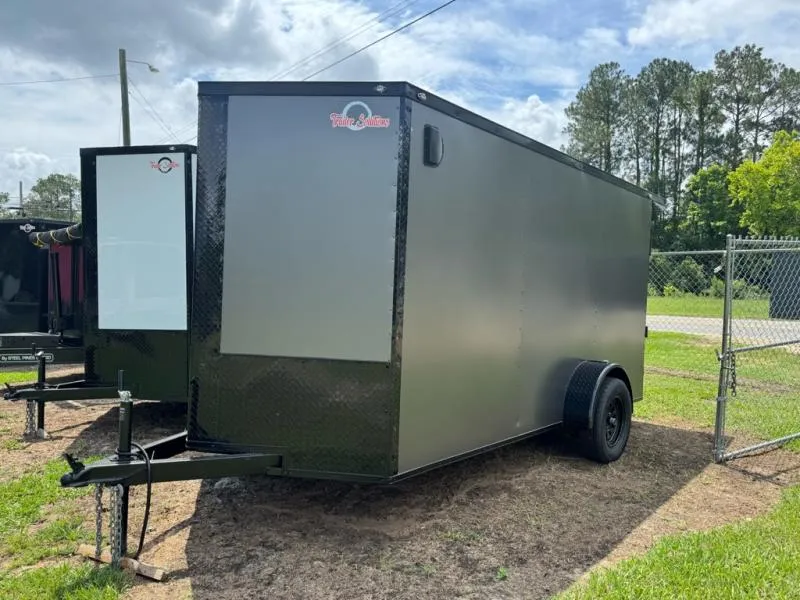 2026 STEEL PINES CARGO 6x12SA Charcoal Blackout Enclosed Cargo Trailer Polycore Series Rear Spoiler 