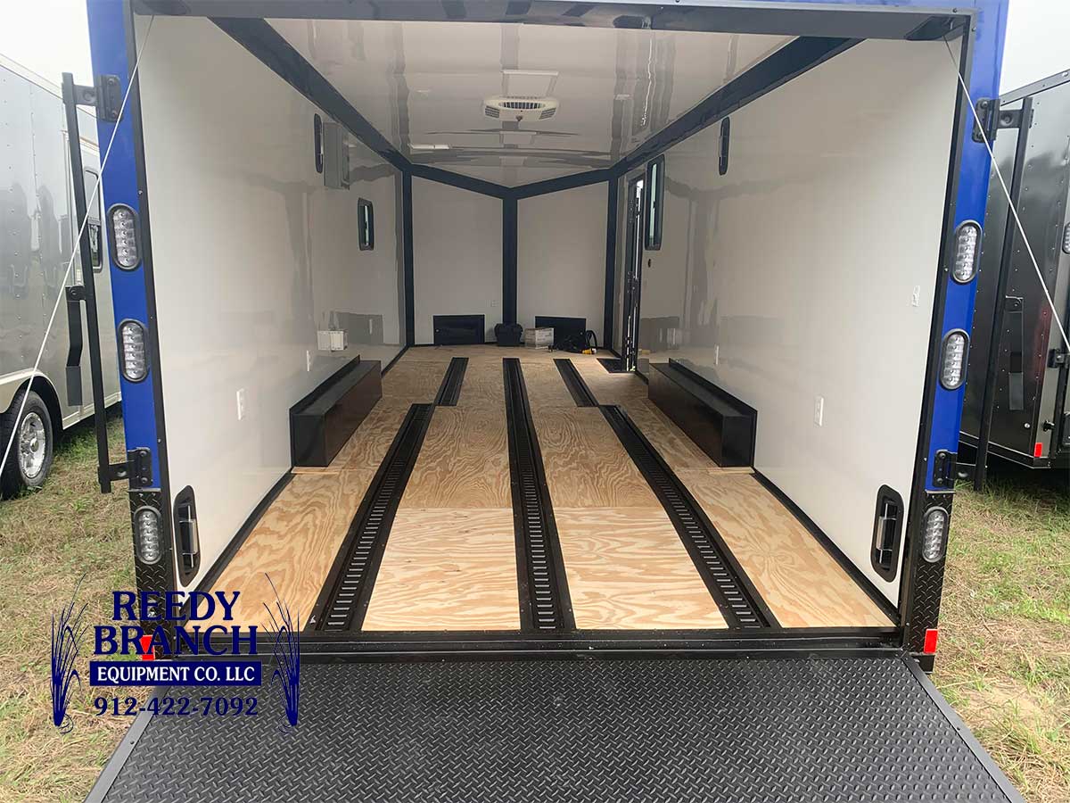 Interior of race car trailers