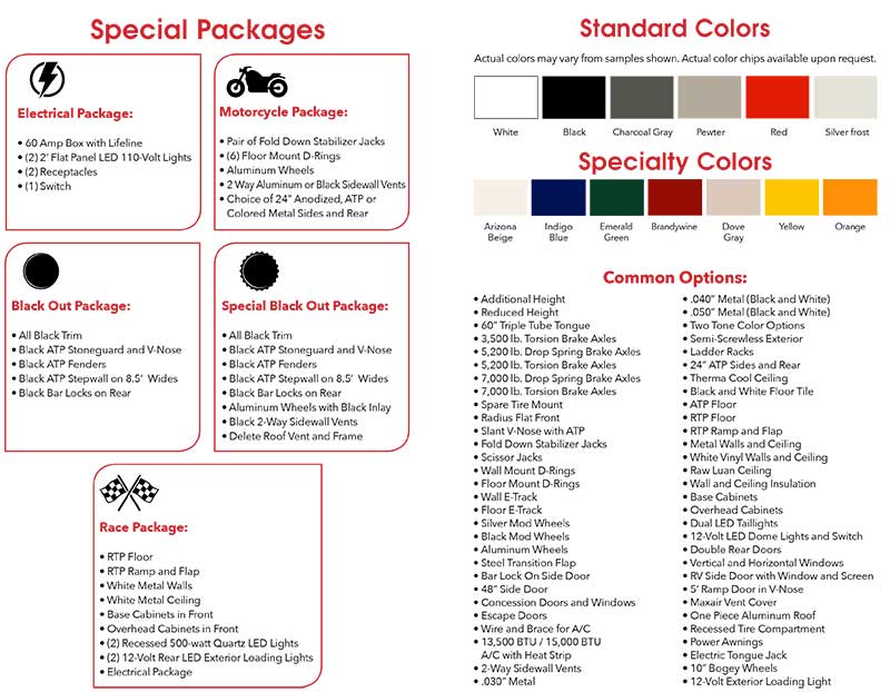 Rock Solid Cargo Trailer Packages and colors