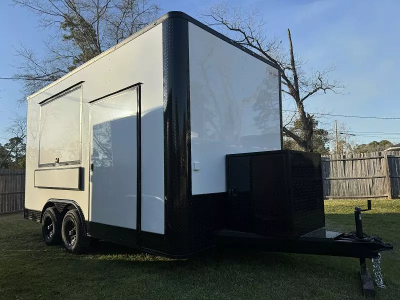 2025 Steel Pines Cargo 8.5x16TA3 Coffee Beverage Concession Trailer White Blackout Series With 8FT HEIGHT Vending / Concession Trailer