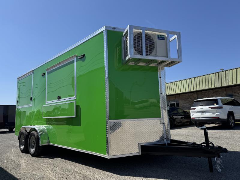 2025 Steel Pines Cargo 7X18TA Green Food Concession Enclosed Porch Trailer Deluxe Series Vending / Concession Trailer